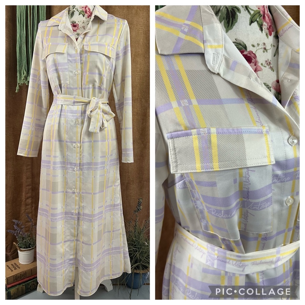 Reclaimed Vintage midi shirt dress in logo check print